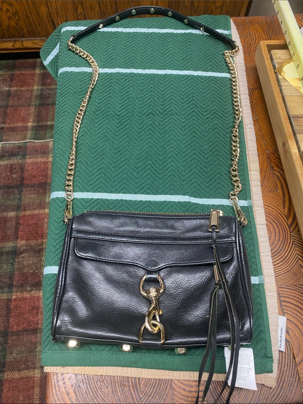 Rebecca Minkoff Black Leather Mini MAC Crossbody Bag Gold Hardware